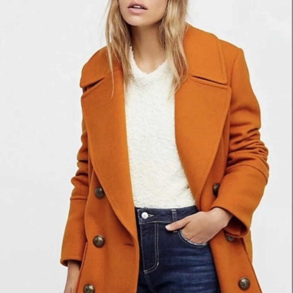 Free People Burnt orange Naiomi peacoat
